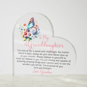 Granddaughter Butterfly Heart Acrylic Plaque gift from Grandma, Granddaughter birthday, Christmas gift for granddaughter from Nanny/Gigi