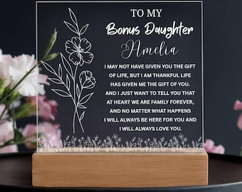 Personalized Bonus Daughter Gift Acrylic Plaque, Stepdaughter Gift, Christmas & Birthday Gift, Gift from Stepmom, Unique Gift From Stepdad