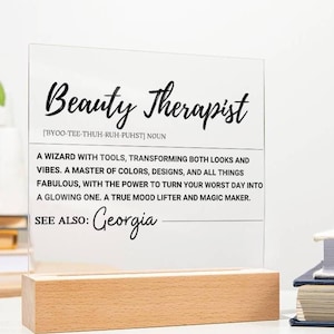 Beauty Therapist Personalized Acrylic Plaque, Gift for Makeup Artist, Beauty Professional Gift, Beauty Salon Decor