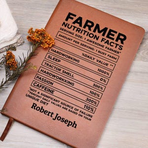 Farmer Nutrition Facts Personalized Leather Journal, Gifts for Farmer, Farmer Dad Gifts, Farmer Christmas Gifts, Funny Farmer, Unique Farmer