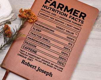 Farmer Nutrition Facts Personalized Leather Journal, Gifts for Farmer, Farmer Dad Gifts, Farmer Christmas Gifts, Funny Farmer, Unique Farmer