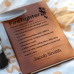 Personalized Firefighter Definition Leather Journal, Gift for Firefighter, Fireman Gifts, Fire department team gifts, Firefighter wife gifts