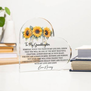 To my Granddaughter Sunflower Heart Acrylic plaque gift from nanny for Granddaughter birthday, Christmas Gift from Grandma graduation gift