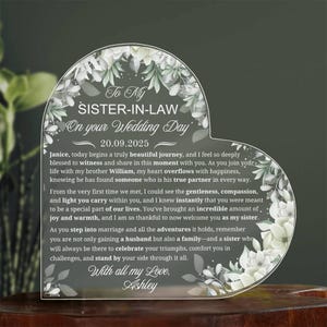 Cadeau de mariage belle-sœur, plaque acrylique personnalisée, cadeau pour la mariée, cadeau soeur du mari, souvenir de mariage unique