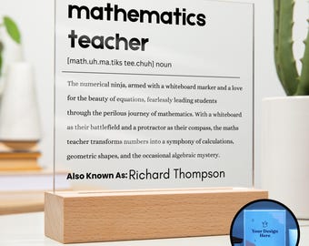 Placa acrílica personalizada con definición para profesor de matemáticas: regalo para profesor de matemáticas, regalo divertido para profesor de matemáticas, regalo para nuevo profesor de matemáticas