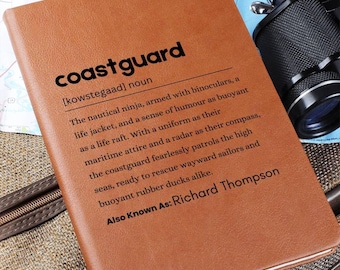Diario de definición personalizado de la Guardia Costera, regalo para la Guardia Costera, regalos de Navidad, diario de cuero vegano de la Guardia Costera, cumpleaños de la Guardia Costera de EE. UU.