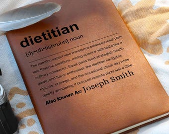 Diário de couro personalizado com definição para presente de nutricionista, presente para nutricionista, presentes para nutricionistas, formatura de nutricionista | Natal | Presente de aniversário