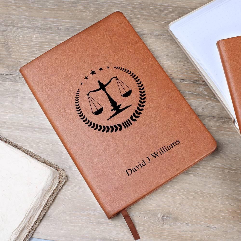 Lawyer Personalized Vegan Leather Journal, Law Graduate Gift, New Lawyer Gift, Scale of Justice, Law Student Journal, Lawyer Birthday Gifts