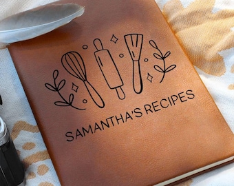 Diario de recetas personalizado de cuero, regalos para chefs, diario de recetas familiares, regalos de cocina, diario organizador de recetas, libro de recetas personalizado