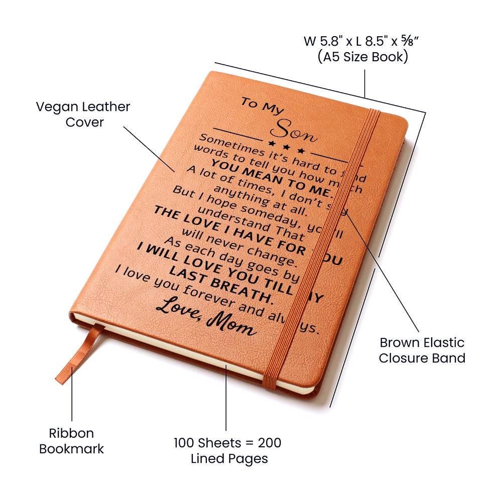 Mom to Son Personalized Vegan Leather Journal, Son Birthday Gift, Graduation gift for son from mom, Son Christmas gift, From Dad to Son Gift