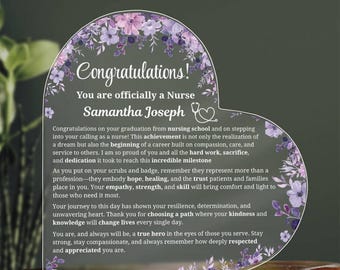 New Nurse Gift Personalized Heart Acrylic Plaque, RN Graduation Gift, BSN Graduate, Nursing School Grad, Nurse Graduation Gift