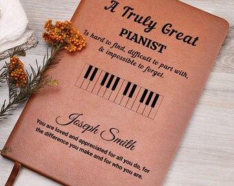 Regalo personalizzato per pianista, diario in pelle vegana per pianista, regalo per insegnante di pianoforte, apprezzamento per musicisti, regalo di compleanno per pianoforte