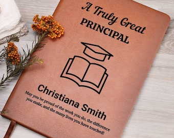 Principal Personalized Leather Journal, School Principal Appreciation, Thank You or Retirement Gift, Teacher’s Day, Elementary Principal