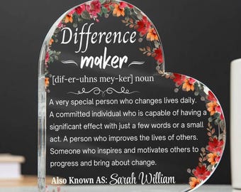 Placa acrílica personalizada "Marcador de la Diferencia", regalo para mentores, trabajadores sociales, voluntarios, empleados, compañeros de trabajo y personal.