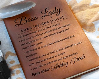 Diario personalizado de piel vegana, regalo para la jefa, regalo de agradecimiento para la jefa, regalo para la gerente, regalo para la jefa, regalo para el Día del Jefe