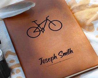 Bicycle Personalized Leather Journal, Gift for Cyclist, Custom Bicycle Journal, Mountain Biking and BMX Rider Notebook, Cyclist Coach Gift