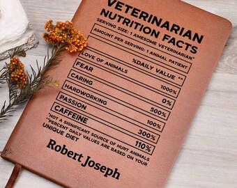 Veterinarian Nutrition Facts Personalized Leather Journal Gifts for Veterinarian, Vet Gifts, Christmas Veterinarian gift, Animal Doctor gift