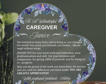 Personalized Caregiver Gift Heart Acrylic Plaque, Appreciation Gift, Thank You Gift Caregiver, Christmas Keepsake, Nursing Home Gift