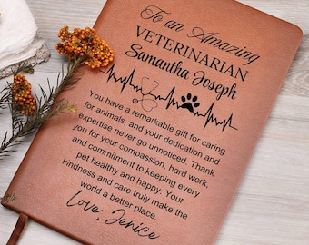 Caderno personalizado em couro vegano para veterinário, presente de agradecimento para técnico veterinário, presente para veterinário, presente de Natal para médico veterinário
