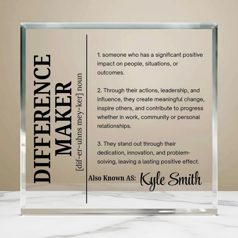 Difference Maker Personalized Acrylic Block Plaque, Mentor Gift, Leader Appreciation, Thank You Gift for Coworker, Employee Retirement Gifts image 3