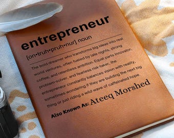 Entrepreneur Gift Personalized Definition Leather Journal, Gift for Entrepreneur, Entrepreneurs Christmas Gifts, Small Business Owner Gifts