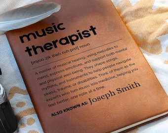 Music Therapist Gift Personalized Definition Leather Journal, Gifts for Music Therapist, Music Therapy Gifts, Music Therapy Graduation Gifts