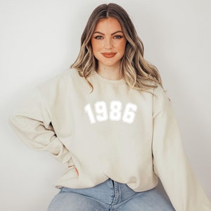 1986 Sweatshirt,1986 College Style Number Sweater, Birthday Gift, 37th Birthday Sweatshirt, Gift for Women Sweatshirt