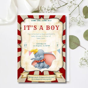 Circus Dumbo Baby Shower Invitation