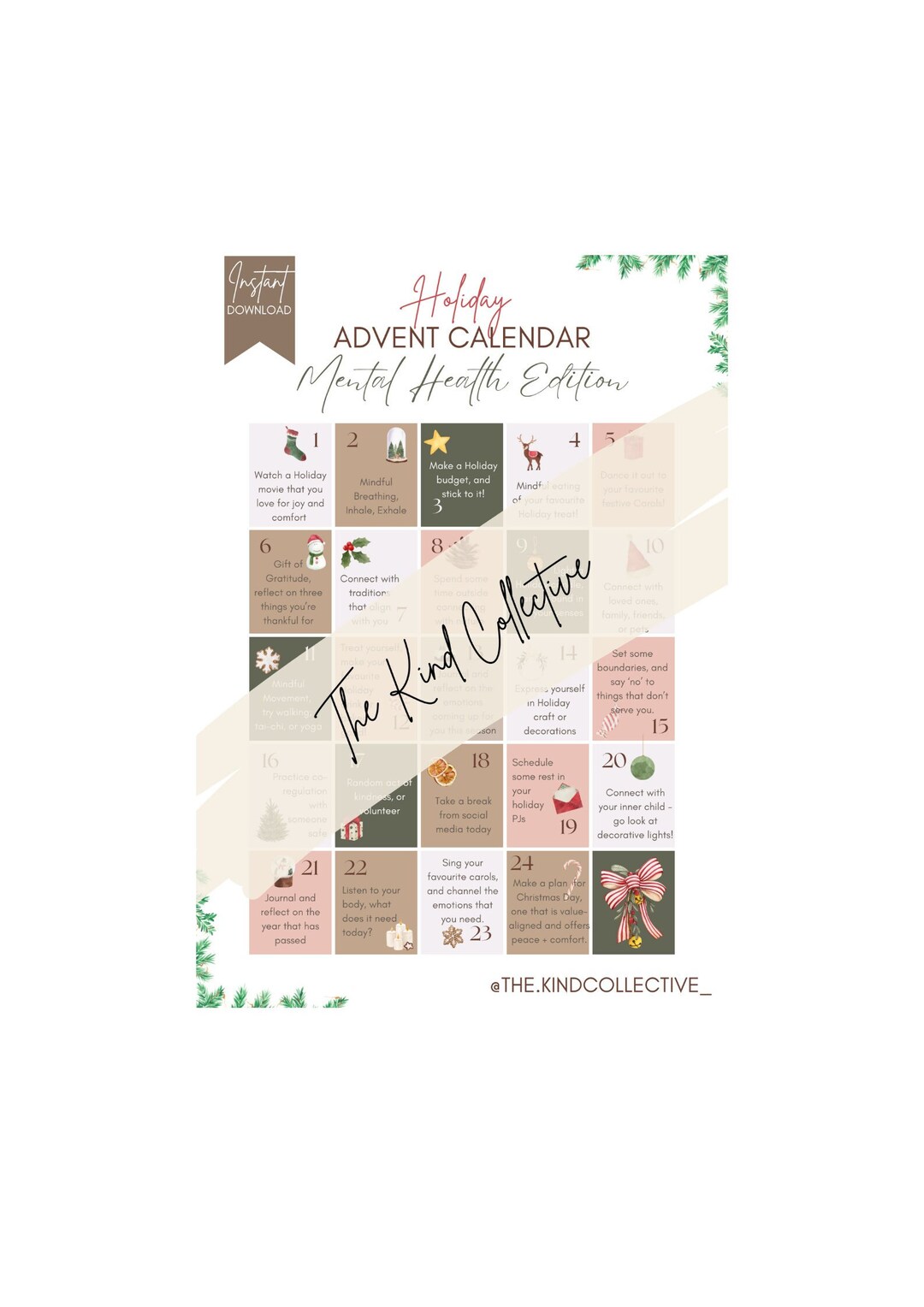 Holiday Advent Calendar mental Health Edition Etsy