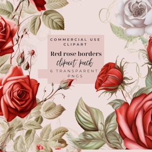 Red Rose Border clipart. Flower clipart. Wedding clipart, Invitation clipart, red flowers, roses clipart, red roses, flower borders