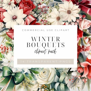 Watercolor Floral Clipart - Red and White Flowers - Winter Florals- Wedding Clipart - Watercolor Flowers - Roses Clipart - Flowers Clipart