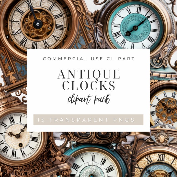 Antique clocks- Watercolor Clipart, Commercial Use, Digital Download, Clock Clip Art, Vintage Clipart, Antique Clock Png, Vintage Clock,