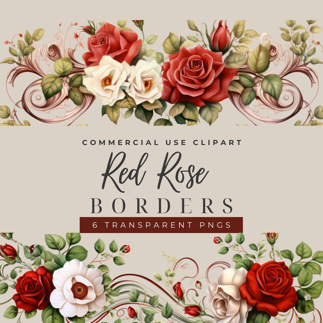 Music Notes Red Roses Border Red Rose Border Clipart Set | 6 PNG Files | Floral Border Clipart ...