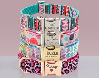 Stacked Multi-Pattern Engraved Dog Collar Set with Leash, Bow. Free Engraving on Metal Buckle, Wedding Puppy Gift, Rescue, Adoption, New Pup