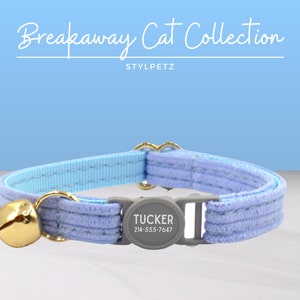 Baby Blue Corduroy Luxury Personalized Breakaway Engraved Cat Collar Set Leash Bow Free Engraving Metal Buckle Custom Pet Kitten Cat Gift