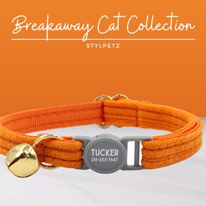 Orange Corduroy Luxury Personalized Breakaway Engraved Cat Collar Set Leash Bow Free Engraving Metal Buckle Custom Pet Kitten Cat Gift