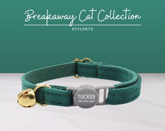 Emerald - Luxus Personalisiertes Katzenhalsband mit Gravur oder Set Leine Schleife Kostenlose Gravur Metall Sicherheitsschnalle Benutzerdefiniertes Haustier Kätzchen Katzengeschenk