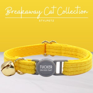 Yellow Corduroy Luxury Personalized Breakaway Engraved Cat Collar Set Leash Bow Free Engraving Metal Buckle Custom Pet Kitten Cat Gift