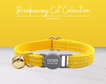 Yellow Corduroy Luxury Personalized Breakaway Engraved Cat Collar Set Leash Bow Free Engraving Metal Buckle Custom Pet Kitten Cat Gift