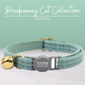 Mint Green Corduroy Luxury Personalized Breakaway Engraved Cat Collar Set Leash Bow Free Engraving Metal Buckle Custom Pet Kitten Cat Gift
