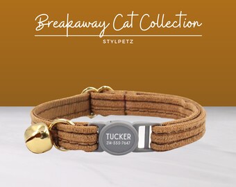 Brown Corduroy Luxury Personalized Breakaway Engraved Cat Collar Set Leash Bow Free Engraving Metal Safety Buckle Custom Pet Kitten Cat Gift