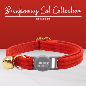 Red Corduroy Luxury Personalized Breakaway Engraved Cat Collar Set Leash Bow Free Engraving Metal Buckle Custom Pet Kitten Cat Gift