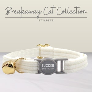 White Corduroy Luxury Personalized Breakaway Engraved Cat Collar Set Leash Bow Free Engraving Metal Buckle Custom Pet Kitten Cat Gift