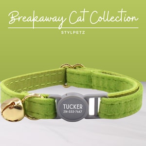 Green - Luxury Personalized Breakaway Engraved Cat Collar or Set Leash Bow Free Engraving Metal Safety Buckle Custom Pet Kitten Cat Gift