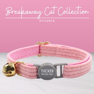Light Pink Corduroy Luxury Personalized Breakaway Engraved Cat Collar Set Leash Bow Free Engraving Metal Buckle Custom Pet Kitten Cat Gift
