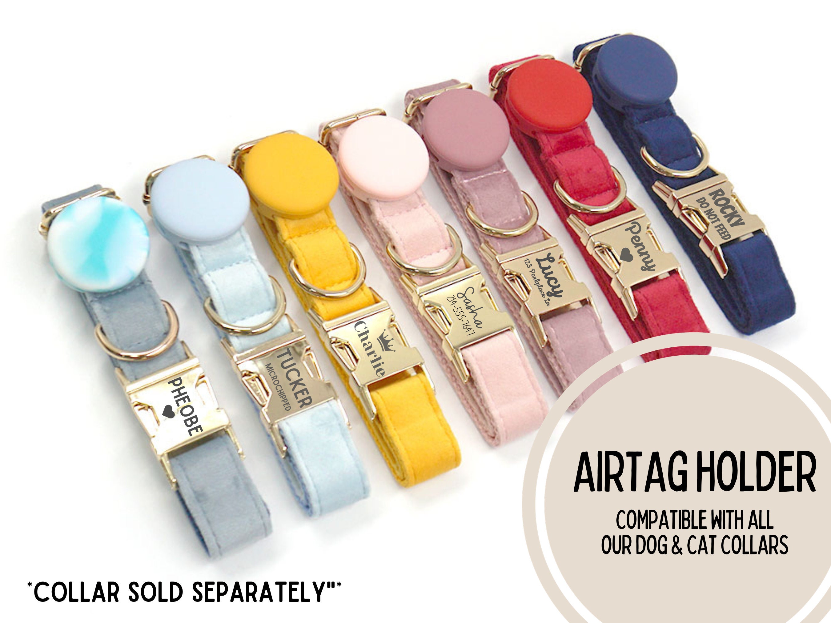 AirTag Holder Accessory - COLLAR SOLD SEPERATELY Dog Cat Collars, AirTag Tracking, Apple IPhone Multiple Colors
