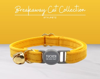 Yellow - Luxury Personalized Breakaway Engraved Cat Collar or Set Leash Bow Free Engraving Metal Safety Buckle Custom Pet Kitten Cat Gift