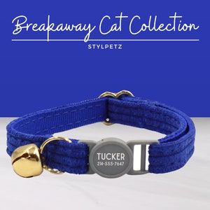 Dark Blue Corduroy Luxury Personalized Breakaway Engraved Cat Collar Set Leash Bow Free Engraving Metal Buckle Custom Pet Kitten Cat Gift