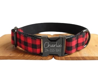 British Plaid Pattern Engraved Dog Collar Set with Leash, Bow. Free Engraving on Metal Buckle,Wedding Puppy Gift, Unique, One of Kind, Funky