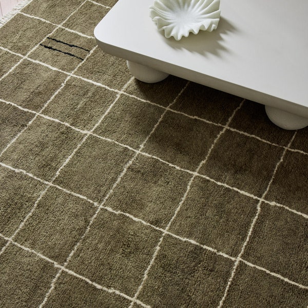 Checkered Rug, Checkerboard Carpet, Green Grid Design Carpet, Home Decor Grid Checkerboard Rug
